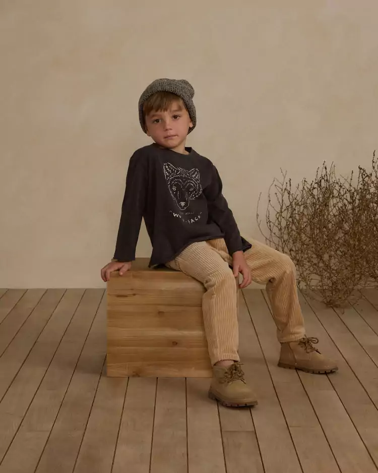 Rylee & Cru Raw Edge Long Sleeve Tee In Wolf Pack