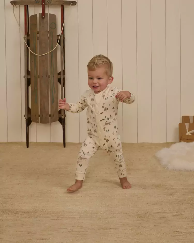 Rylee + Cru Organic Long John Pajamas in Winter Town