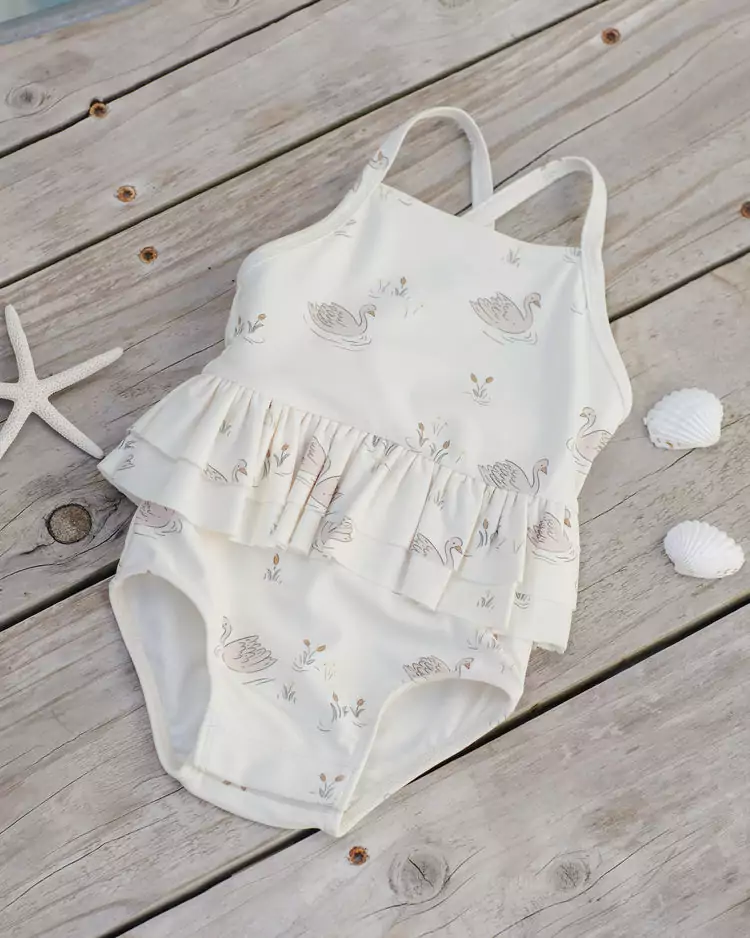 Quincy Mae Ruffled One-Piece Swimsuit In Swans