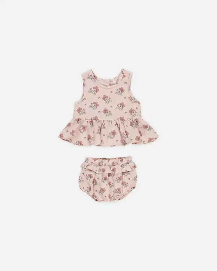 Quincy Mae Sleeveless Peplum Set In Vintage Floral