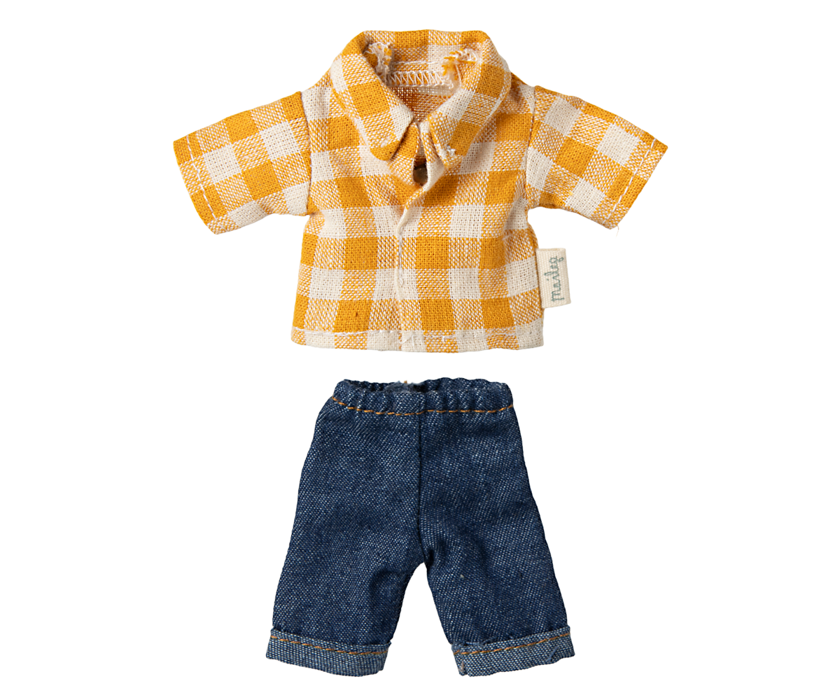Maileg Dad Mouse Yellow Checked Shirt and Pants