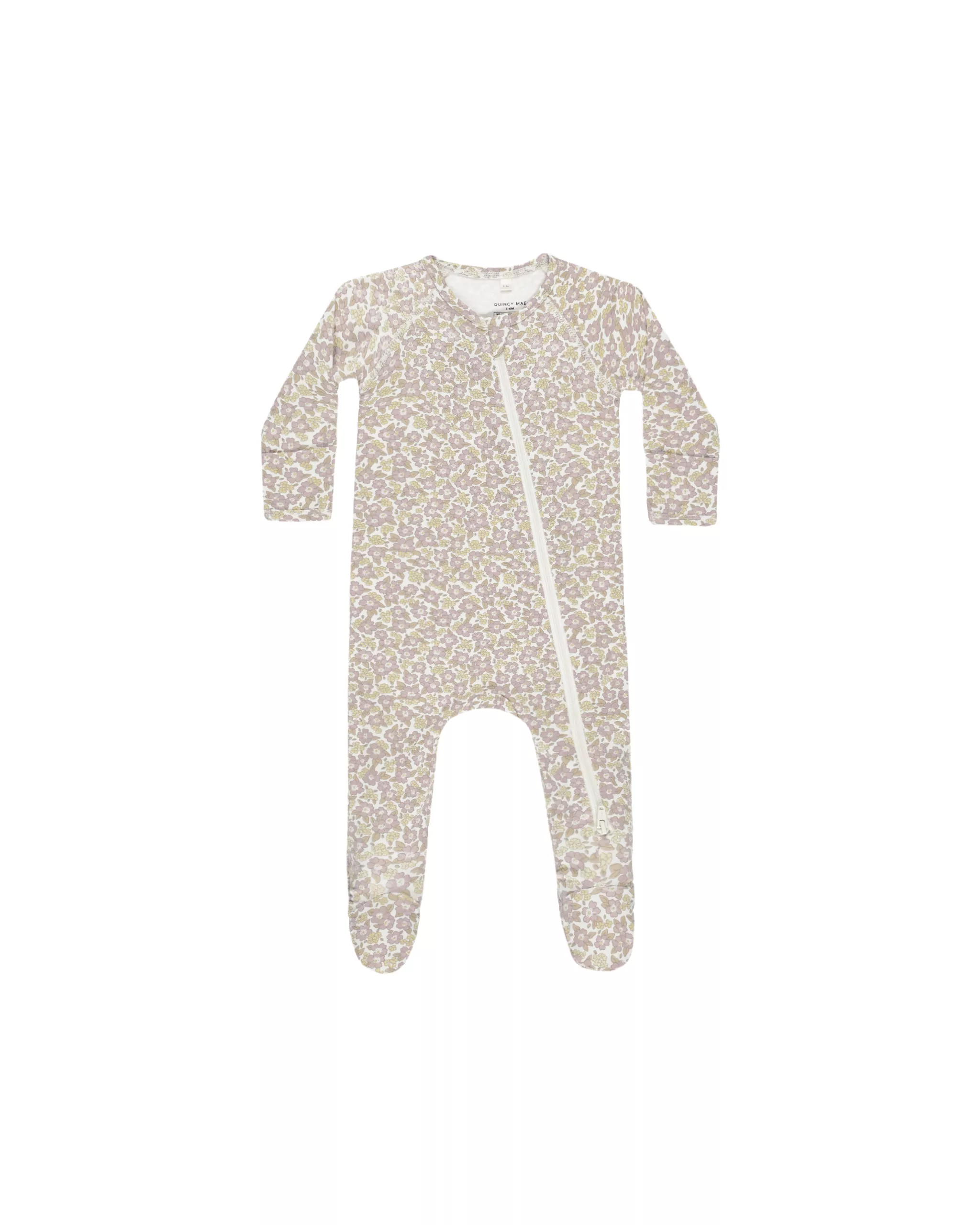 Bamboo Zip Footie In Purple Floral from Quincy Mae