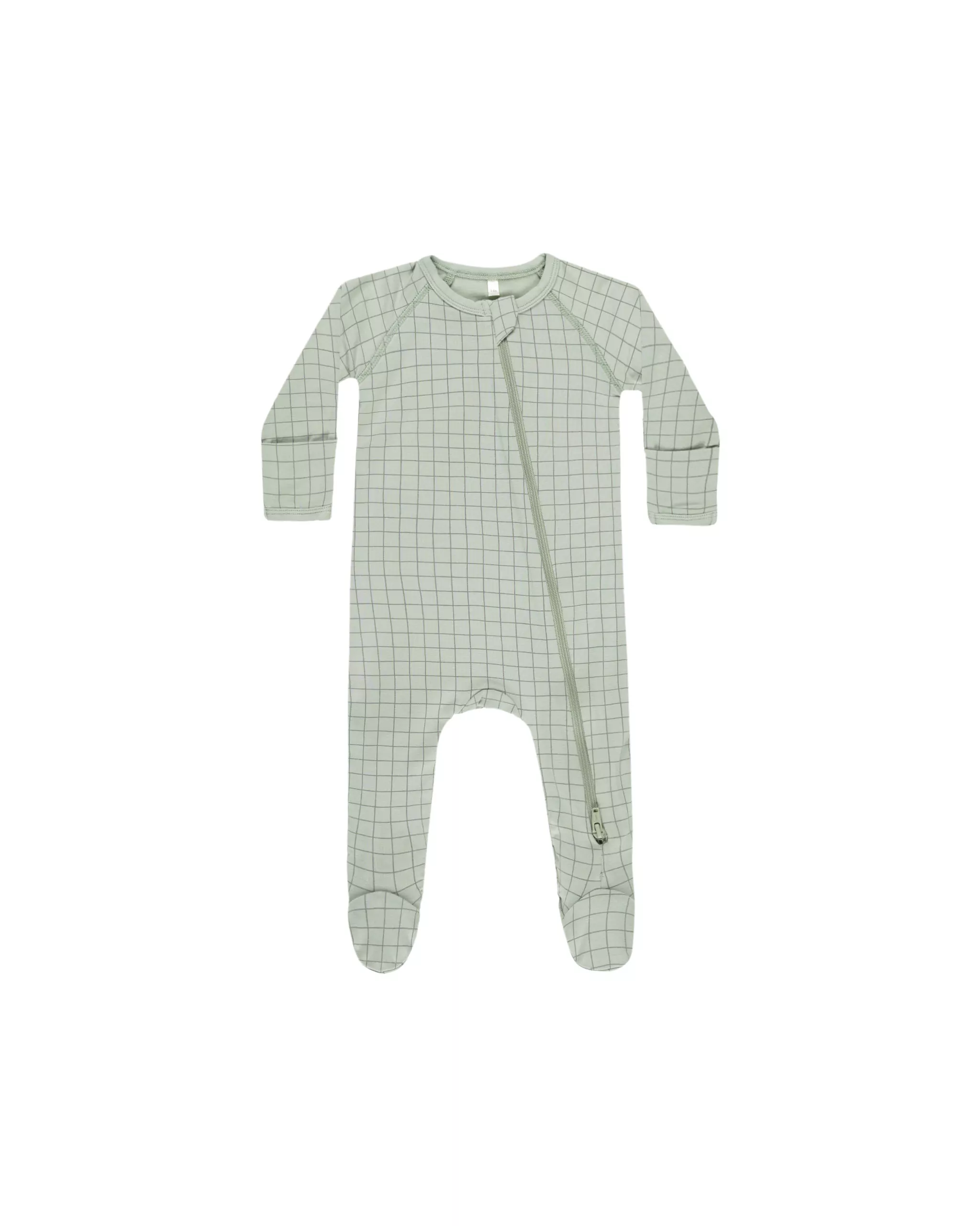 Quincy Mae Bamboo Zip Footie In Sage Grid