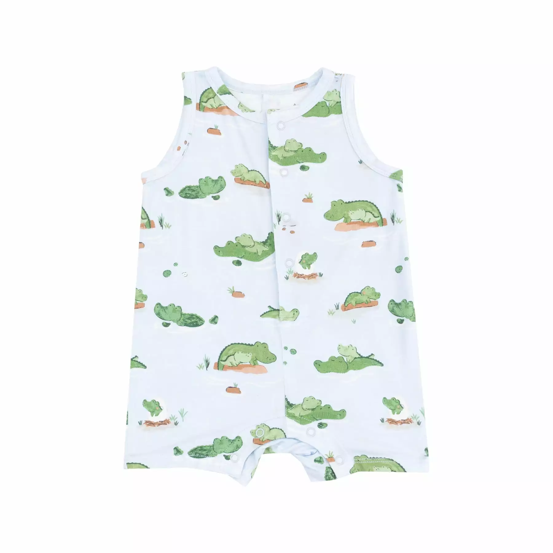 Angel Dear Alligator Blue Bamboo Viscose Sleeveless Shortie Romper