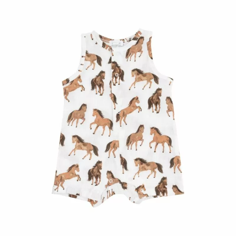 Angel Dear Horses Muslin Sleeveless Shortie Romper