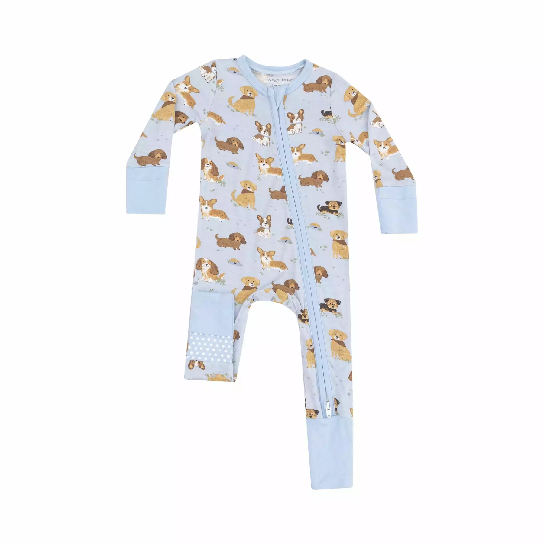Angel Dear Best Friend Dogs Blue Bamboo Viscose Zipper Romper