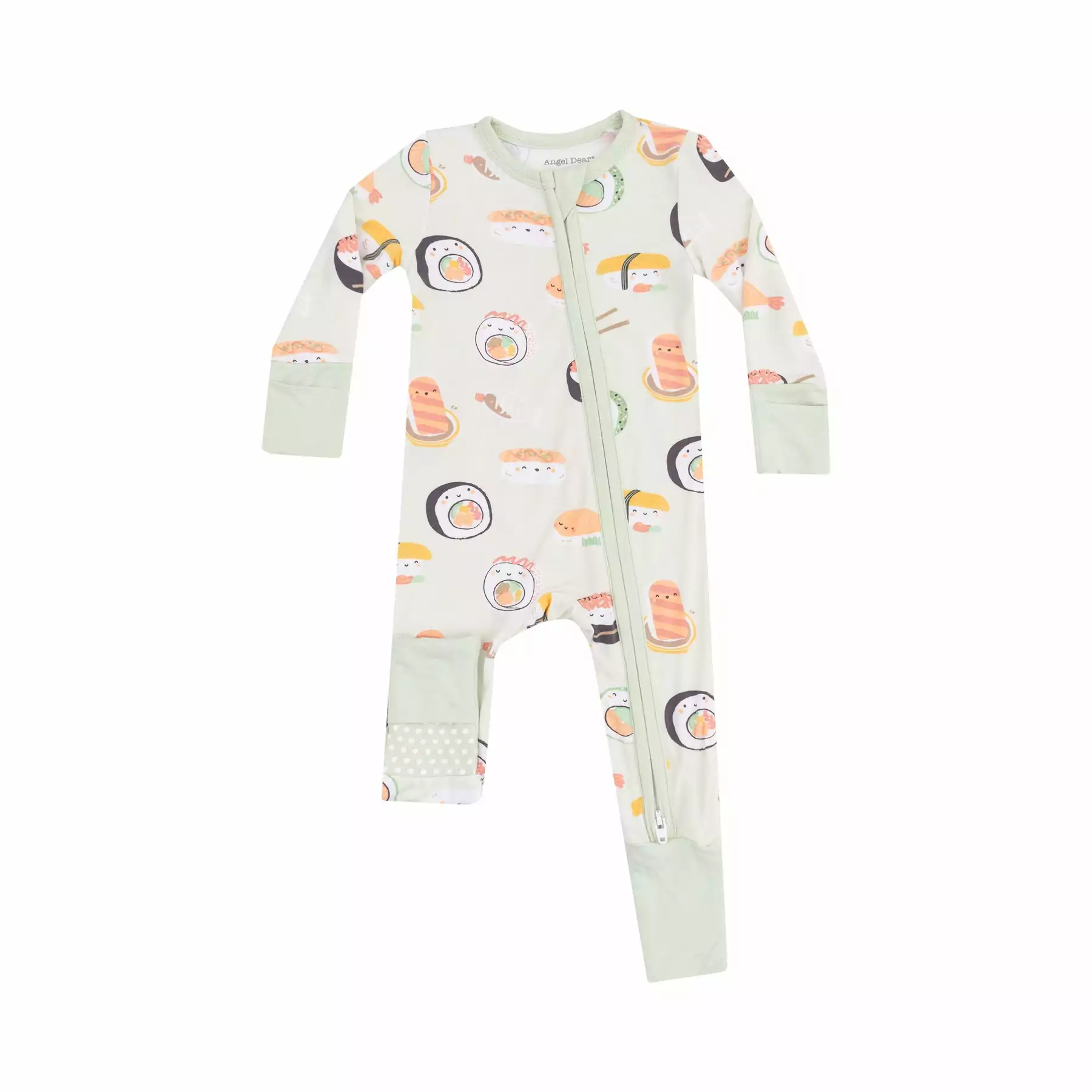 Angel Dear Sushi Green Bamboo Viscose Zipper Romper