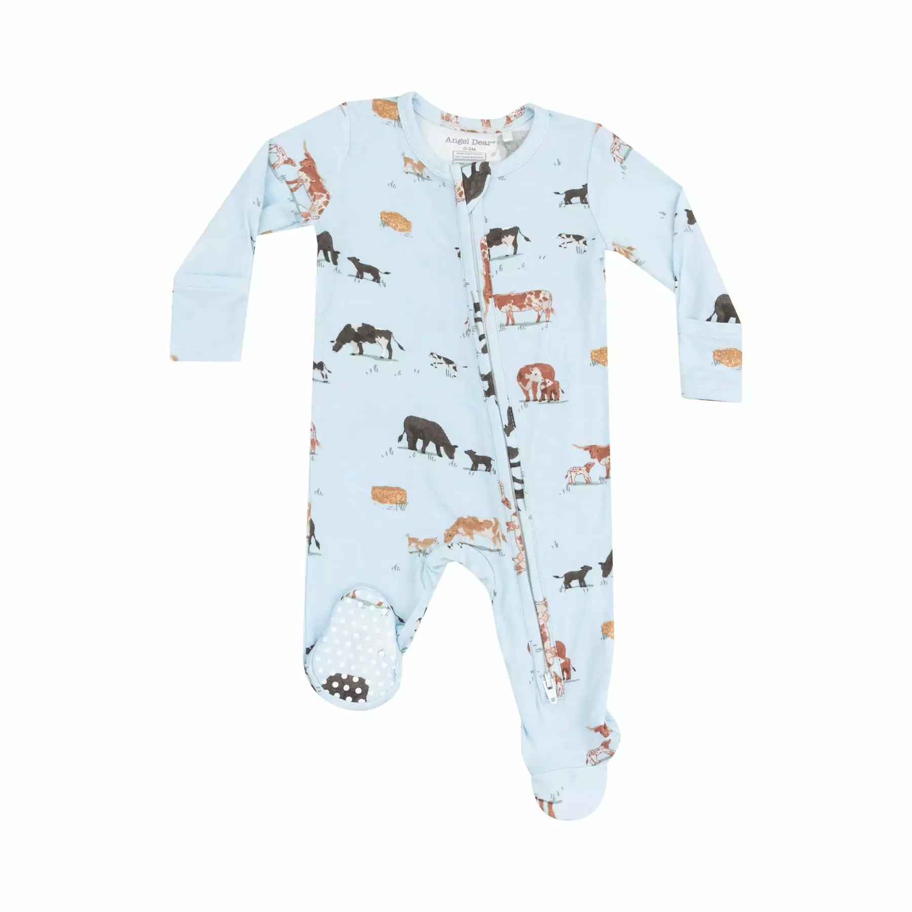 Angel Dear Cow Families Blue Bamboo Viscose Zipper Footie