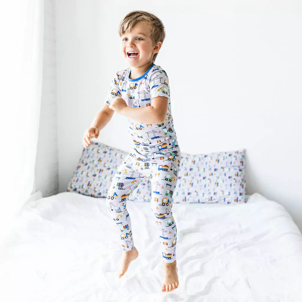 Macaron + Me Little Diggers Bamboo Viscose Short Sleeve Two-Piece Pajama Set