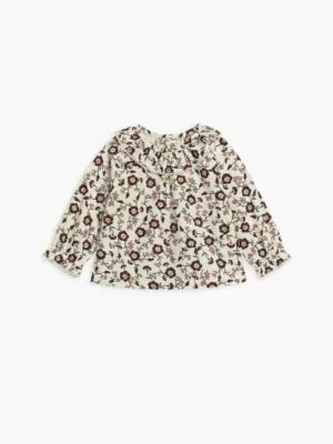 Colored Organics Shirley Poplin Ruffle Collar Shirt In Denali Floral Cranberry