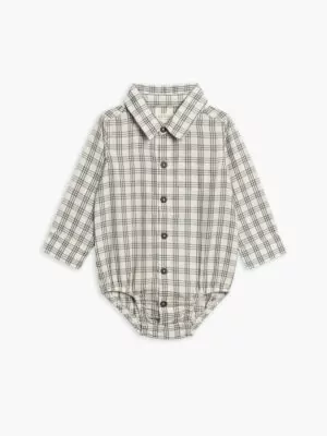 Colored Organics Theo Poplin Collar Bodysuit In Agave Plaid