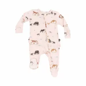 Angel Dear Cow Families Pink Bamboo Viscose Ruffle Zipper Footie