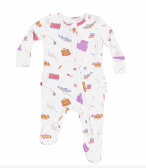 Angel Dear Fishing Things Pink Bamboo Viscose Ruffle Zipper Footie