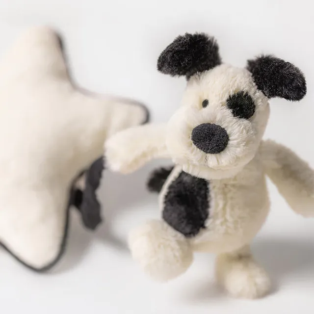 Bashful Black & Cream Puppy Musical Pull from Jellycat