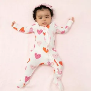 Angel Dear Happy Hearts Waffle Bamboo Viscose Ruffle Footie