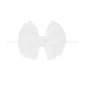 Baby Bling Bows Pleated White Tulle Fab Skinny Nylon Headband Baby Bling Bows Pleated White Tulle Fab Skinny Nylon Headband