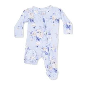 Angel Dear Ashley Rose Floral Bamboo Viscose 2 Way Ruffle Back Zipper Footie