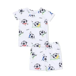 Angel Dear Soccer Balls Playing Soccer In Blue Bamboo Viscose Loungewear Short Set