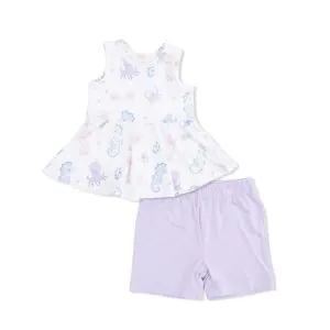 Angel Dear Floral Sea Creatures Bamboo Viscose Peplum Tank Top and Bike Short