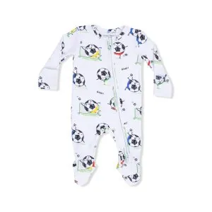 Angel Dear Soccer Balls Playing Soccer Blue Bamboo Viscose 2 Way Zipper Footie