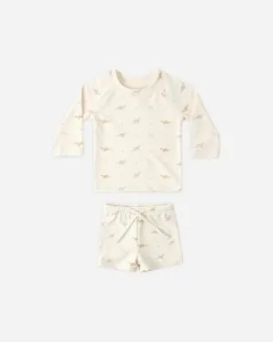 Quincy Mae Finn Rashguard + Short Set in Dino