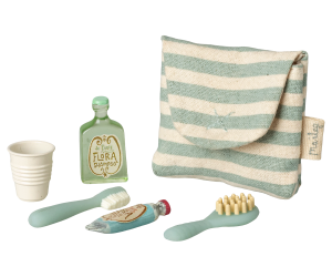 Maileg Toothbrush Set in Bag for Mouse - Blue stripe