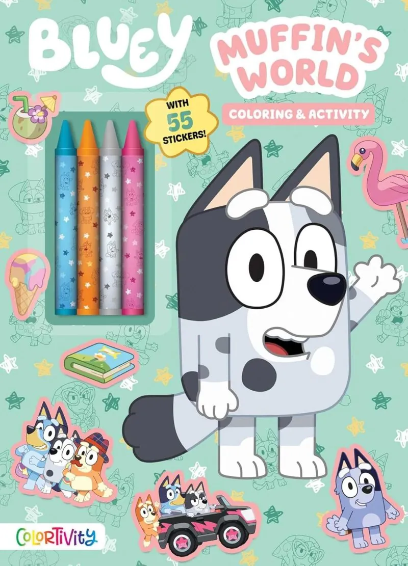 Simon & Schuster Bluey: Muffin's World Color & Activity Book with Crayons