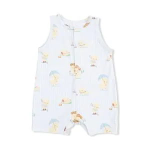 Angel Dear Vintage Spring Ducklings Green Sleeveless Shortie Romper