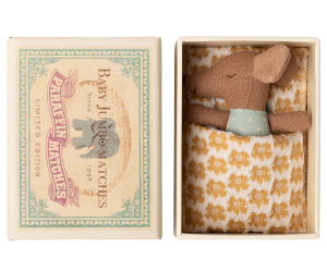 Maileg Sleepy Wakey Baby Mouse in Matchbox Blue Maileg Sleepy Wakey Baby Mouse in Matchbox Blue