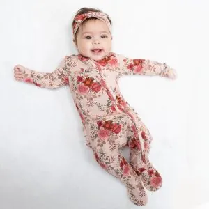 Angel Dear Sabrina Floral Bamboo Ruffle Back Zipper Footie Angel Dear Sabrina Floral Bamboo Ruffle Back Zipper Footie