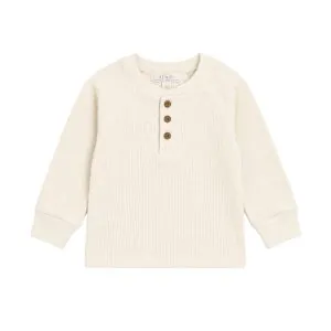 Colored Organics Jones Waffle Knit Henley Raglan Shirt Ivory