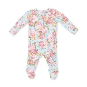 Angel Dear Angeline Floral Bamboo Ruffle Back Zipper Footie Angel Dear Angeline Floral Bamboo Ruffle Back Zipper Footie